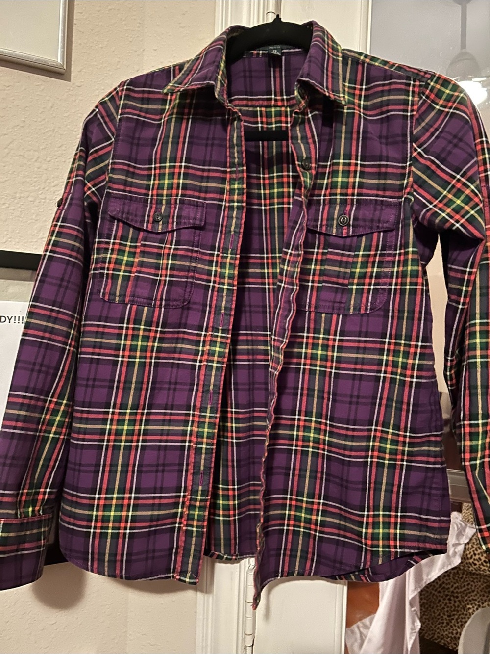 Ralph Lauren Purple Plaid Button-Up Jean Jacket
